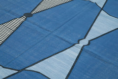 Geometric Duri Blue Geometric Cotton Wool Handmade Area Rug 8'0'' x 9'9''
