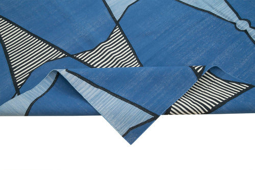 Geometric Duri Blue Geometric Cotton Wool Handmade Area Rug 8'0'' x 9'9''