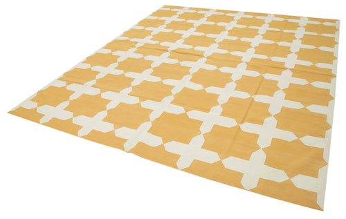 Geometric Duri Yellow Geometric Cotton Wool Handmade Area Rug 8'2'' x 9'8''
