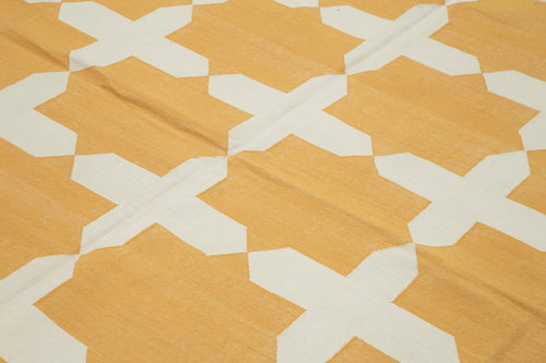 Geometric Duri Yellow Geometric Cotton Wool Handmade Area Rug 8'2'' x 9'8''