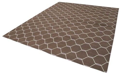 Geometric Duri Brown Geometric Cotton Wool Handmade Area Rug 8'2'' x 9'9''