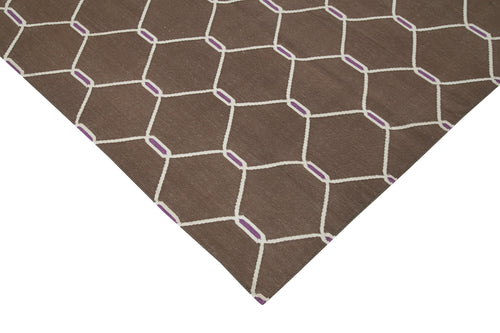 Geometric Duri Brown Geometric Cotton Wool Handmade Area Rug 8'2'' x 9'9''