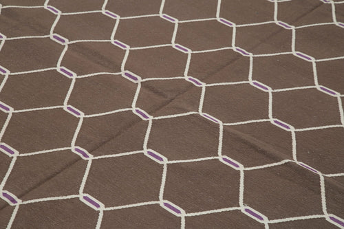Geometric Duri Brown Geometric Cotton Wool Handmade Area Rug 8'2'' x 9'9''