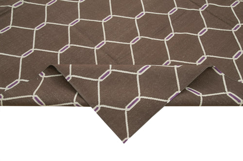 Geometric Duri Brown Geometric Cotton Wool Handmade Area Rug 8'2'' x 9'9''
