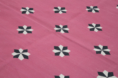 Geometric Duri Pink Geometric Cotton Wool Handmade Area Rug 8'0'' x 9'10''