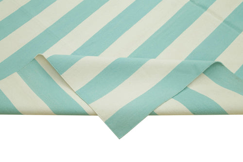 Geometric Duri Turquoise Geometric Cotton Wool Handmade Area Rug 7'10'' x 10'1''