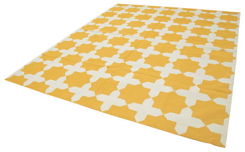 Geometric Duri Yellow Geometric Cotton Wool Handmade Area Rug 8'3'' x 9'10''