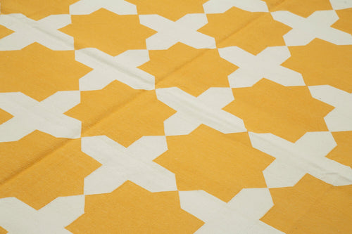 Geometric Duri Yellow Geometric Cotton Wool Handmade Area Rug 8'3'' x 9'10''