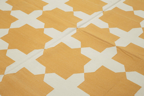 Geometric Duri Yellow Geometric Cotton Wool Handmade Area Rug 7'10'' x 9'7''