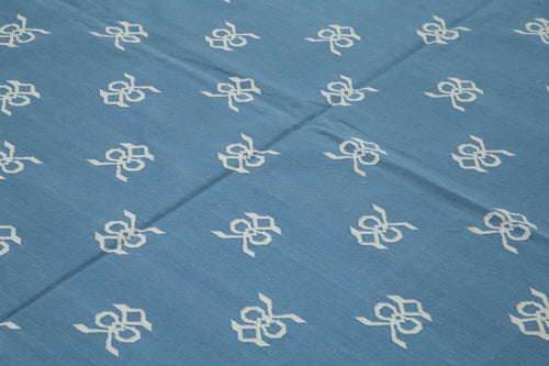 Geometric Duri Blue Geometric Cotton Wool Handmade Area Rug 8'1'' x 9'10''