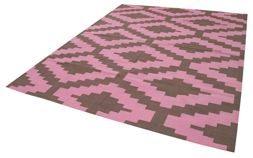 Geometric Duri Pink Geometric Cotton Wool Handmade Area Rug 8'0'' x 9'10''