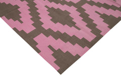 Geometric Duri Pink Geometric Cotton Wool Handmade Area Rug 8'0'' x 9'10''