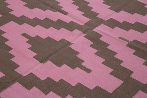 Geometric Duri Pink Geometric Cotton Wool Handmade Area Rug 8'0'' x 9'10''