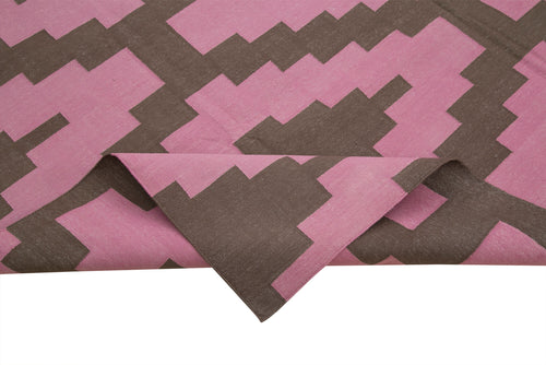 Geometric Duri Pink Geometric Cotton Wool Handmade Area Rug 8'0'' x 9'10''