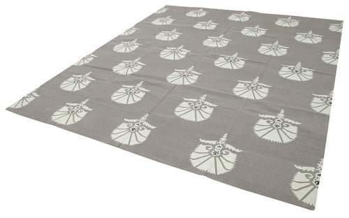 Geometric Duri Grey Geometric Cotton Wool Handmade Area Rug 8'2'' x 9'9''