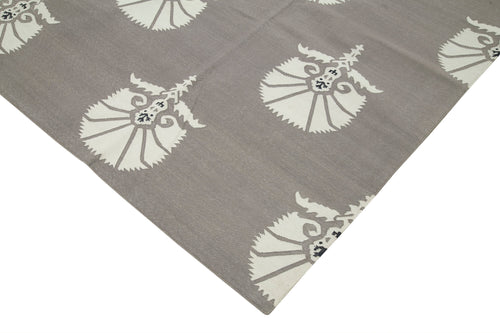 Geometric Duri Grey Geometric Cotton Wool Handmade Area Rug 8'2'' x 9'9''