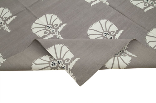 Geometric Duri Grey Geometric Cotton Wool Handmade Area Rug 8'2'' x 9'9''