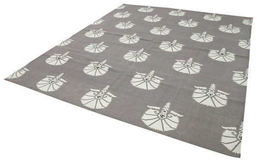 Geometric Duri Grey Geometric Cotton Wool Handmade Area Rug 8'3'' x 9'9''