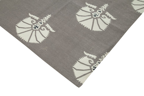 Geometric Duri Grey Geometric Cotton Wool Handmade Area Rug 8'3'' x 9'9''
