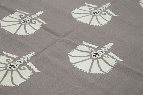 Geometric Duri Grey Geometric Cotton Wool Handmade Area Rug 8'3'' x 9'9''