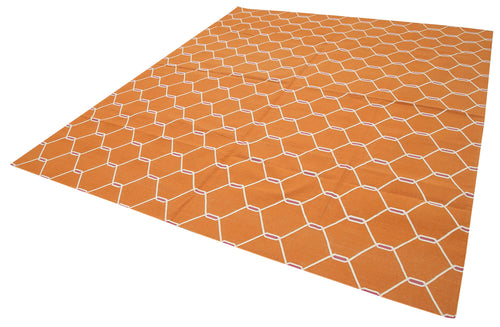 Geometric Duri Orange Geometric Cotton Wool Handmade Area Rug 8'1'' x 9'8''