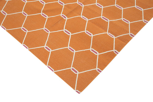 Geometric Duri Orange Geometric Cotton Wool Handmade Area Rug 8'1'' x 9'8''