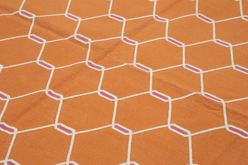 Geometric Duri Orange Geometric Cotton Wool Handmade Area Rug 8'1'' x 9'8''
