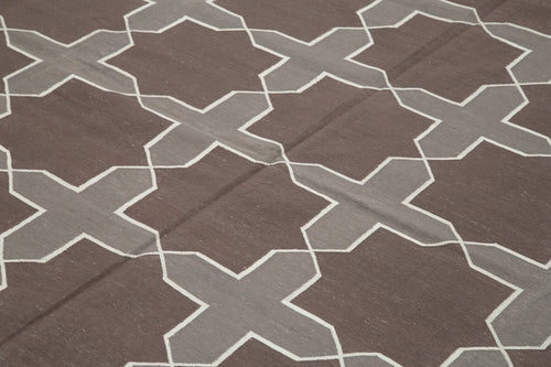 Geometric Duri Brown Geometric Cotton Wool Handmade Area Rug 8'0'' x 9'8''