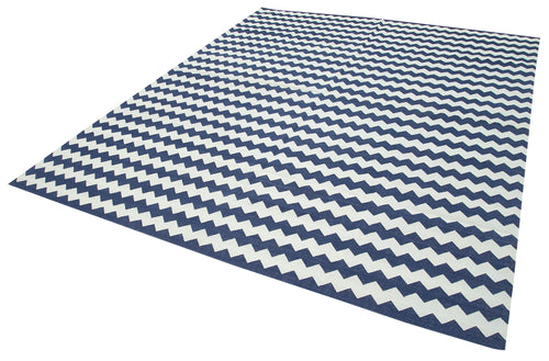 Geometric Duri Blue Geometric Cotton Wool Handmade Area Rug 7'10'' x 9'7''
