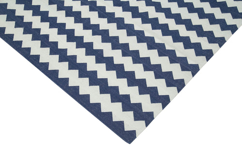 Geometric Duri Blue Geometric Cotton Wool Handmade Area Rug 7'10'' x 9'7''