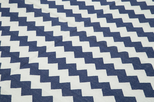 Geometric Duri Blue Geometric Cotton Wool Handmade Area Rug 7'10'' x 9'7''