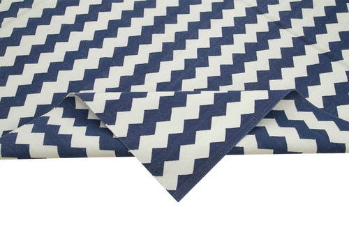 Geometric Duri Blue Geometric Cotton Wool Handmade Area Rug 7'10'' x 9'7''