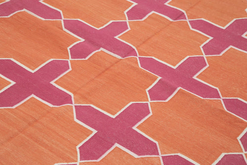 Geometric Duri Orange Geometric Cotton Wool Handmade Area Rug 8'0'' x 9'9''