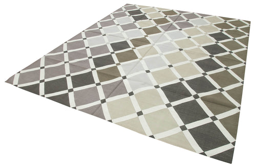 Geometric Duri Brown Geometric Cotton Wool Handmade Area Rug 7'10'' x 10'0''