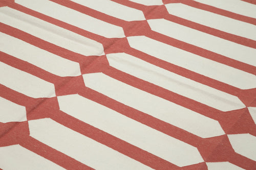 Geometric Duri Red Geometric Cotton Wool Handmade Area Rug 8'0'' x 9'10''