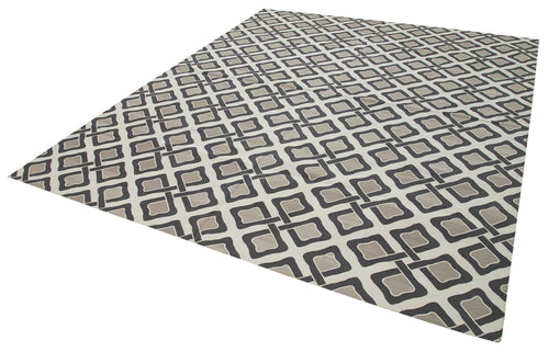 Geometric Duri Grey Geometric Cotton Wool Handmade Area Rug 8'1'' x 9'9''