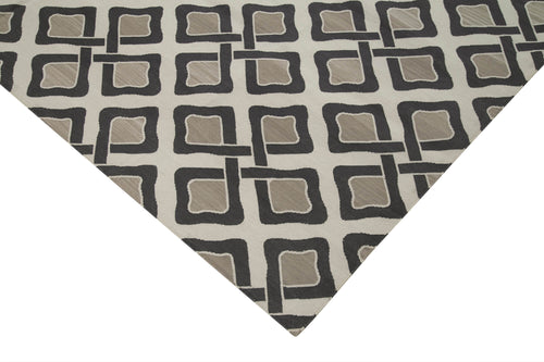 Geometric Duri Grey Geometric Cotton Wool Handmade Area Rug 8'1'' x 9'9''