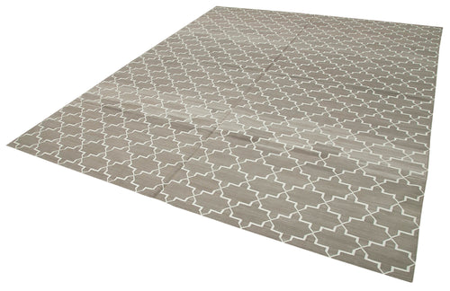 Geometric Duri Grey Geometric Cotton Wool Handmade Area Rug 8'2'' x 10'0''