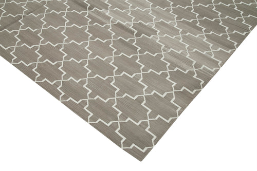 Geometric Duri Grey Geometric Cotton Wool Handmade Area Rug 8'2'' x 10'0''
