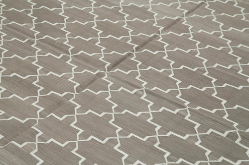 Geometric Duri Grey Geometric Cotton Wool Handmade Area Rug 8'2'' x 10'0''