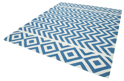 Geometric Duri Blue Geometric Cotton Wool Handmade Area Rug 7'11'' x 9'9''