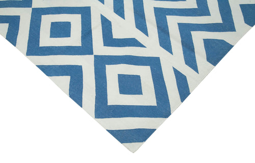 Geometric Duri Blue Geometric Cotton Wool Handmade Area Rug 7'11'' x 9'9''