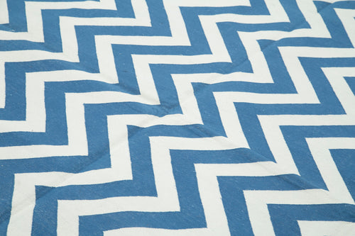 Geometric Duri Blue Geometric Cotton Wool Handmade Area Rug 7'11'' x 9'9''