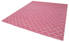 Handmade Area Rug - Pink Geometric Cotton Wool Rug 8'1'' x 9'9'' | Vintage Turkish Carpet