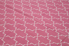 Handmade Area Rug - Pink Geometric Cotton Wool Rug 8'1'' x 9'9'' | Vintage Turkish Carpet