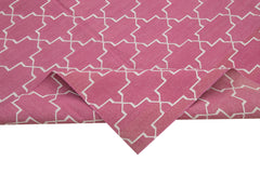 Handmade Area Rug - Pink Geometric Cotton Wool Rug 8'1'' x 9'9'' | Vintage Turkish Carpet