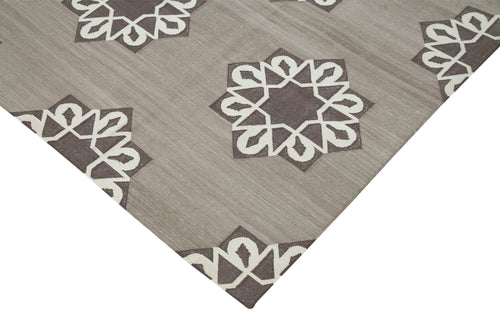 Geometric Duri Brown Geometric Cotton Wool Handmade Area Rug 7'10'' x 9'8''