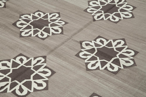 Geometric Duri Brown Geometric Cotton Wool Handmade Area Rug 7'10'' x 9'8''