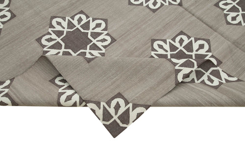 Geometric Duri Brown Geometric Cotton Wool Handmade Area Rug 7'10'' x 9'8''