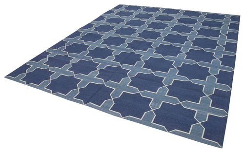 Geometric Duri Blue Geometric Cotton Wool Handmade Area Rug 8'2'' x 9'10''